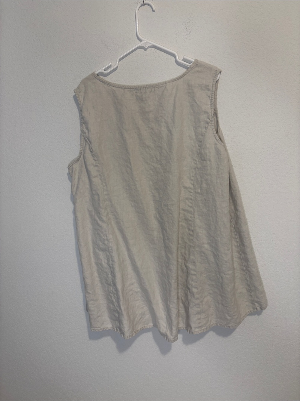 Sleeveless Cream/beige Linen-Blend Henley swing Tank Top 3X 100% linen - Picture 5 of 5